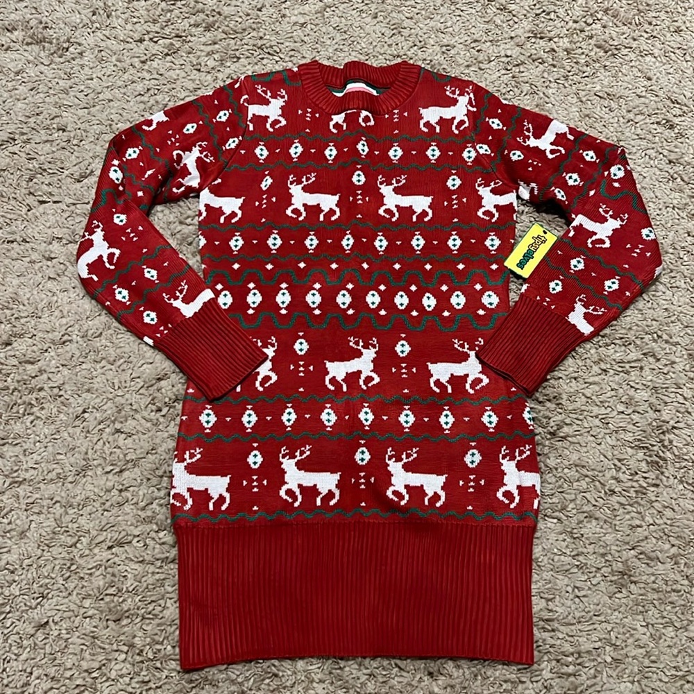 NWT Tipsy Elves Red Reindeer Christmas Sweater Dress Size Medium